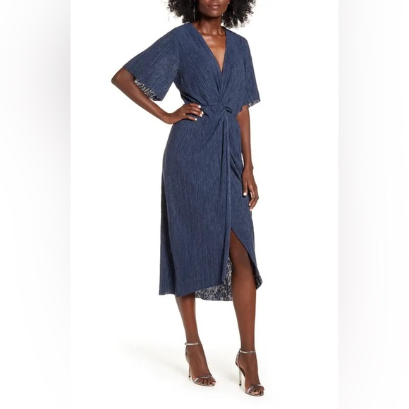 All in Favor Dresses & Skirts - ALL IN FAVOR Womens Midi Dress Plisse Twist Front Cocktail Wedding Guest Size S